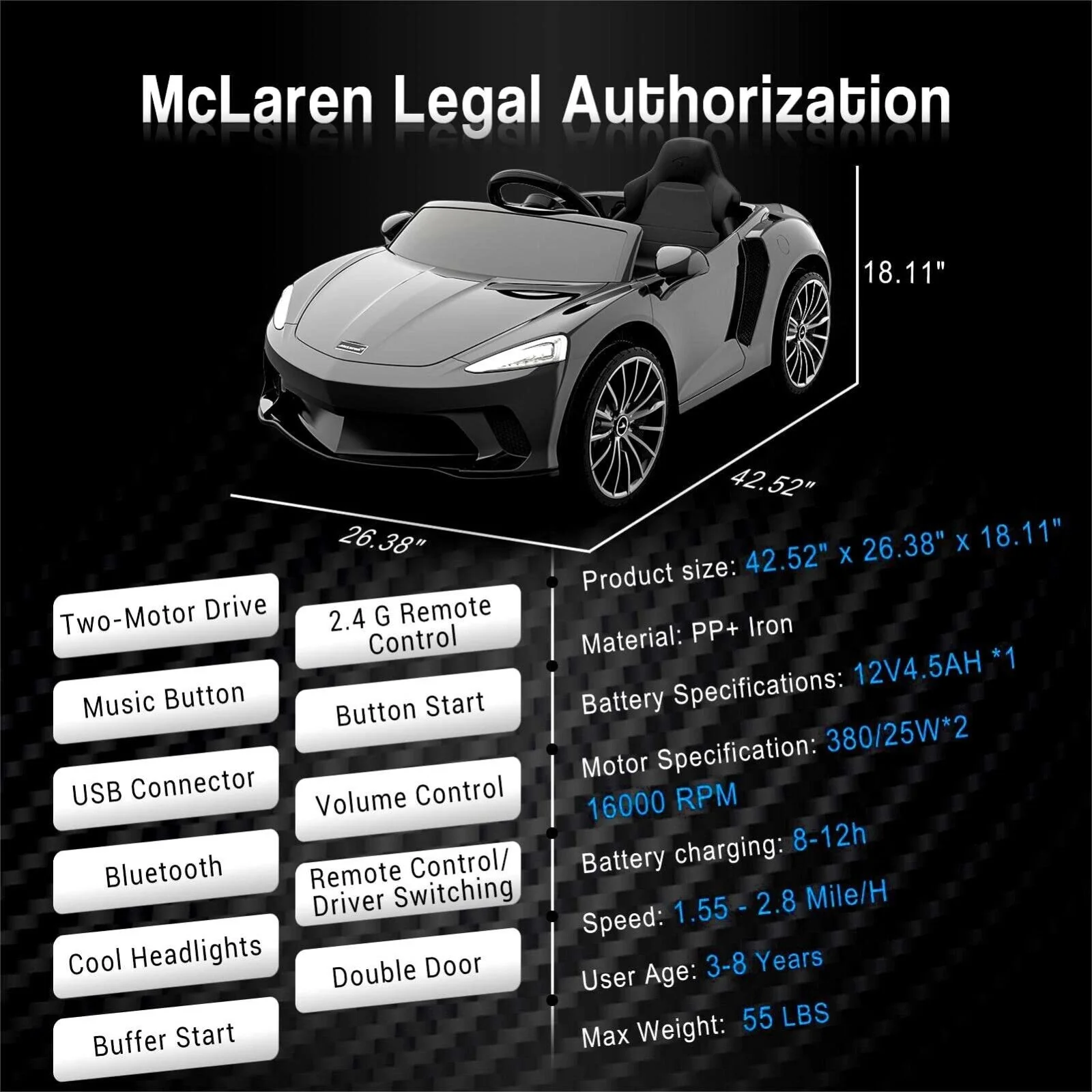 Licensed Lamborghini McLaren 12V Electric Ride-On Car for Kids with Remote Control - Image 38