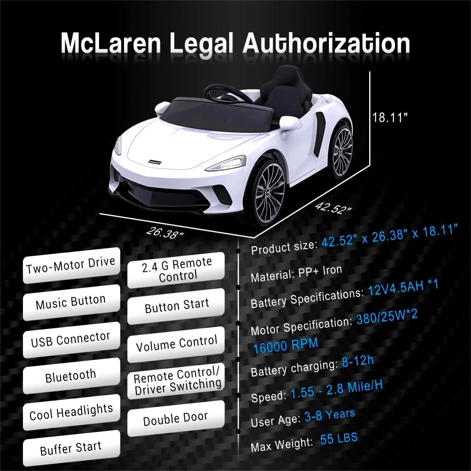 Licensed Lamborghini McLaren 12V Electric Ride-On Car for Kids with Remote Control - Image 46