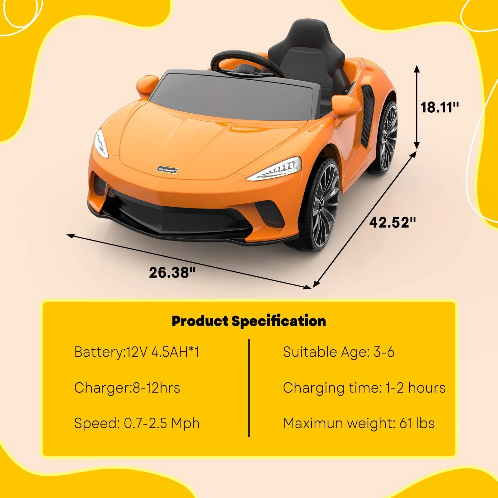 Licensed Lamborghini McLaren 12V Electric Ride-On Car for Kids with Remote Control - Image 61
