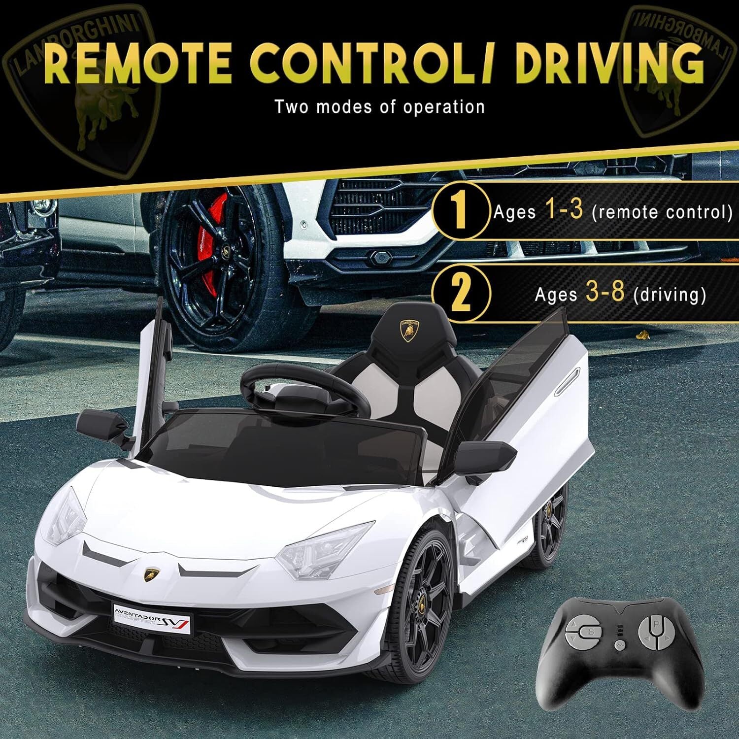 12V Licensed Lamborghini Ride-On Car with Remote Control, Hydraulic Doors, and Music - Image 2