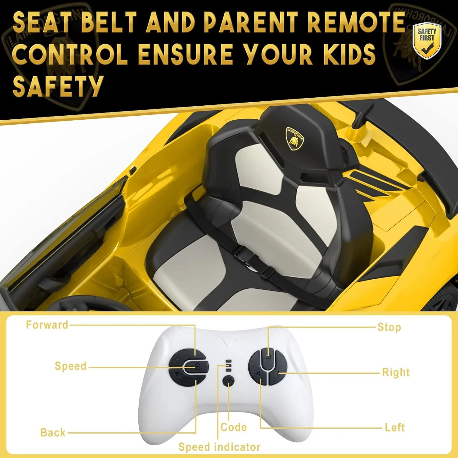 12V Licensed Lamborghini Ride-On Car with Remote Control and Hydraulic Doors Yellow - Image 5