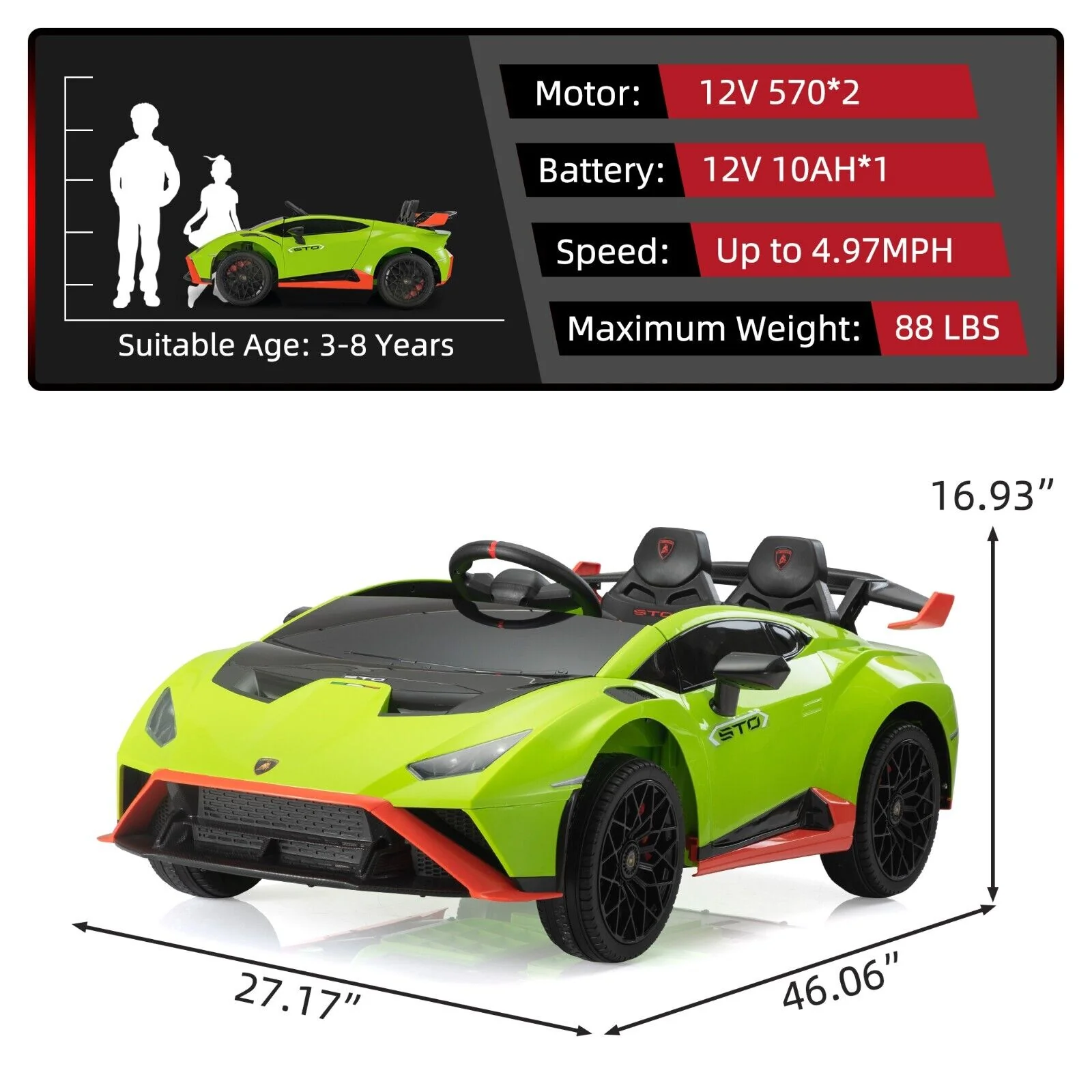 Licensed Lamborghini STO Ride On Car for Kids with RC and Music - 12V Electric Vehicle - Image 2