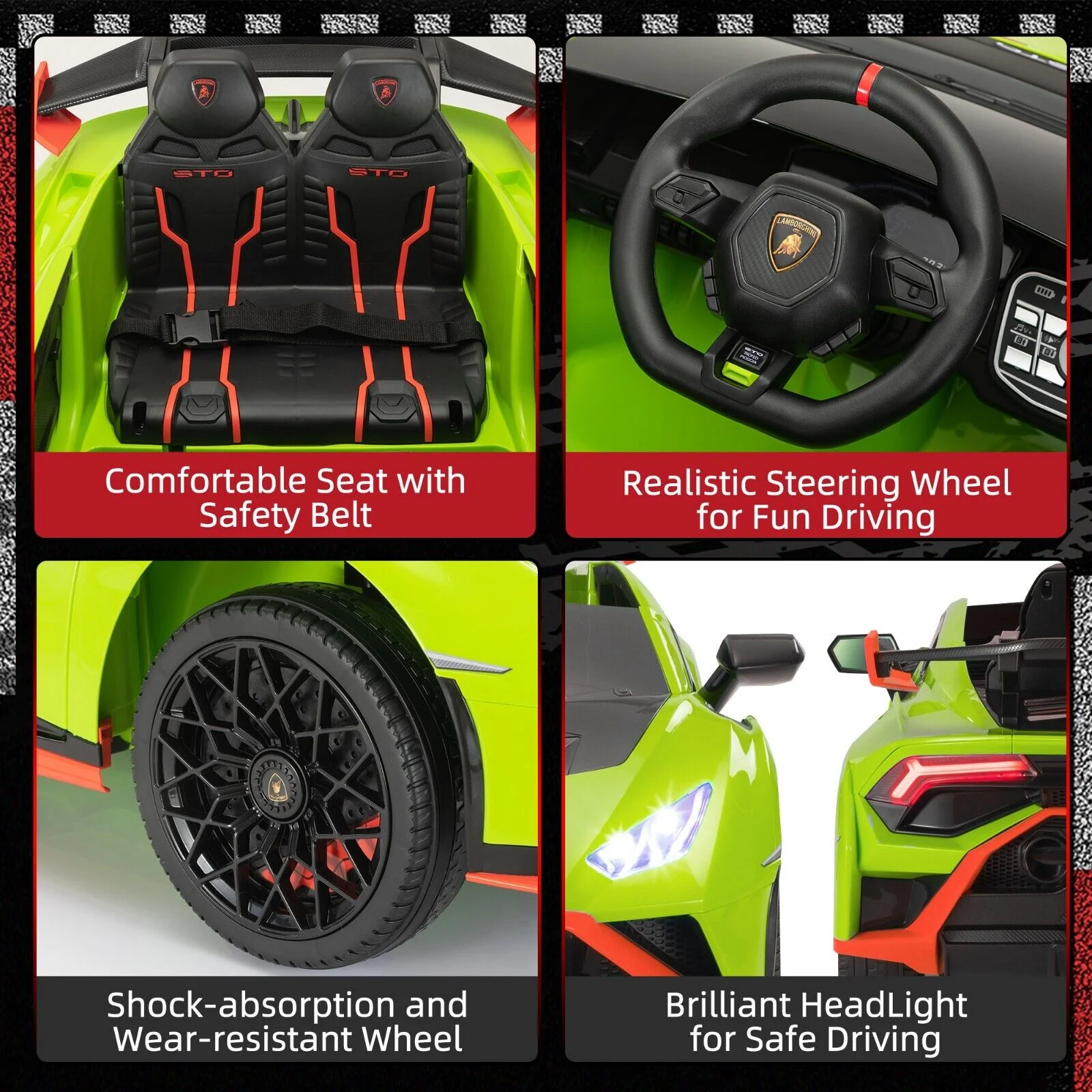 Licensed Lamborghini STO Ride On Car for Kids with RC and Music - 12V Electric Vehicle - Image 9