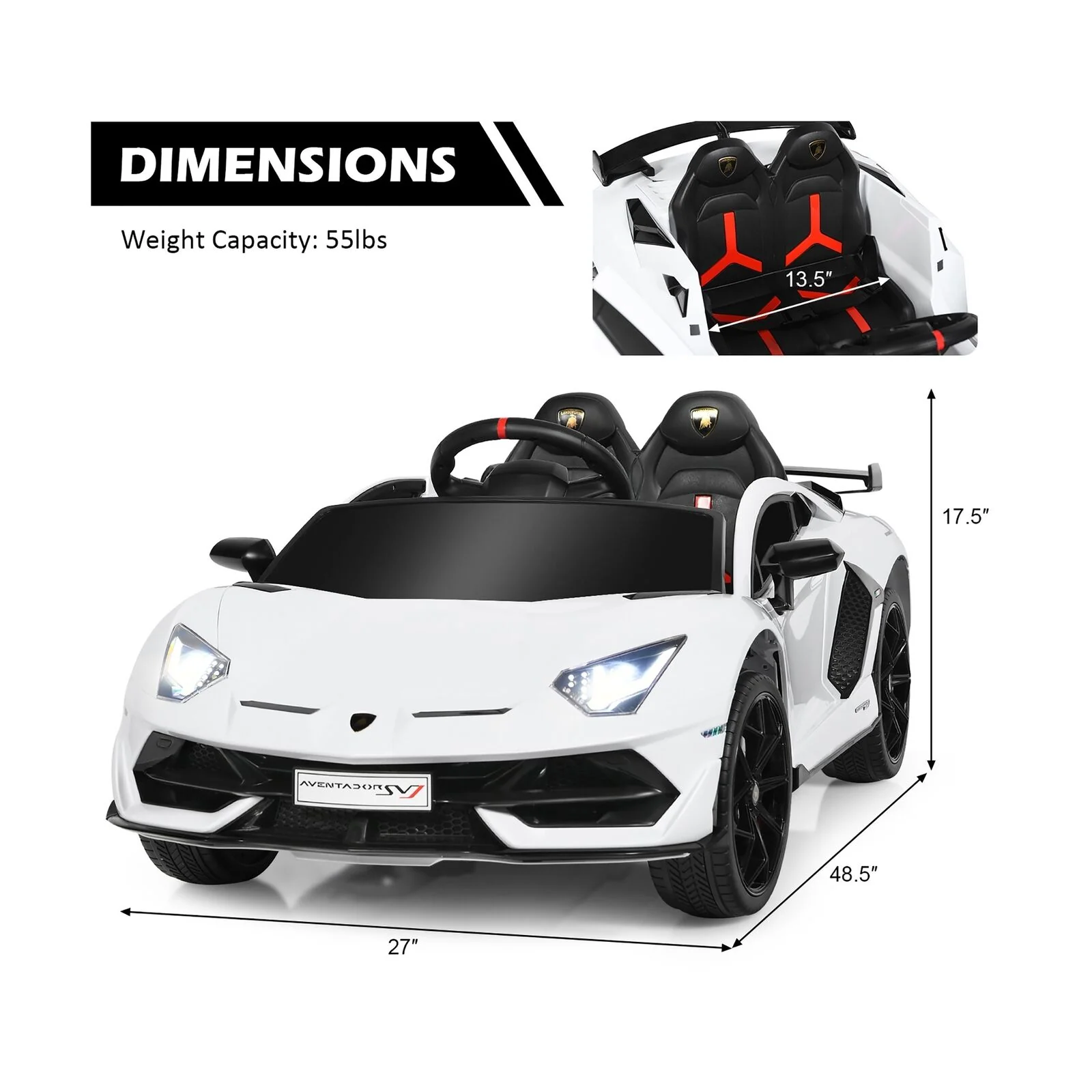 Licensed Lamborghini SVJ RC Ride-On Car for Kids with Trunk & Music - 12V White - Image 10