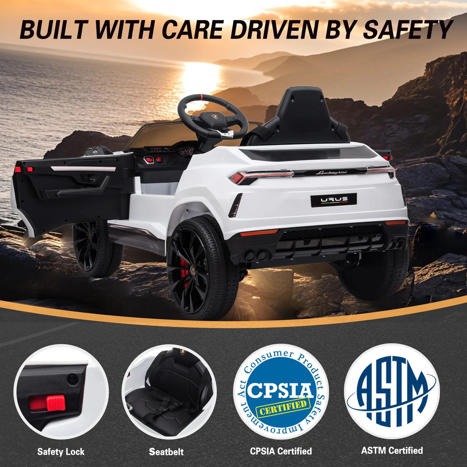 Licensed Lamborghini Urus 12V Battery-Powered Electric Ride-On Truck Toy - Image 5
