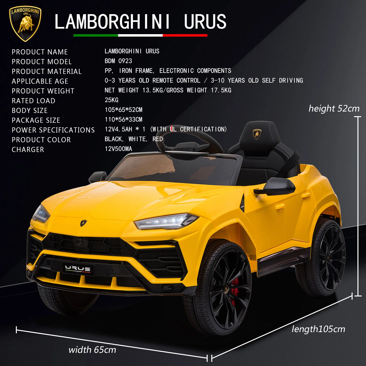 Licensed Lamborghini Urus SUV Ride-On Car for Kids with Remote Control and MP3 Player - 12V - Image 27