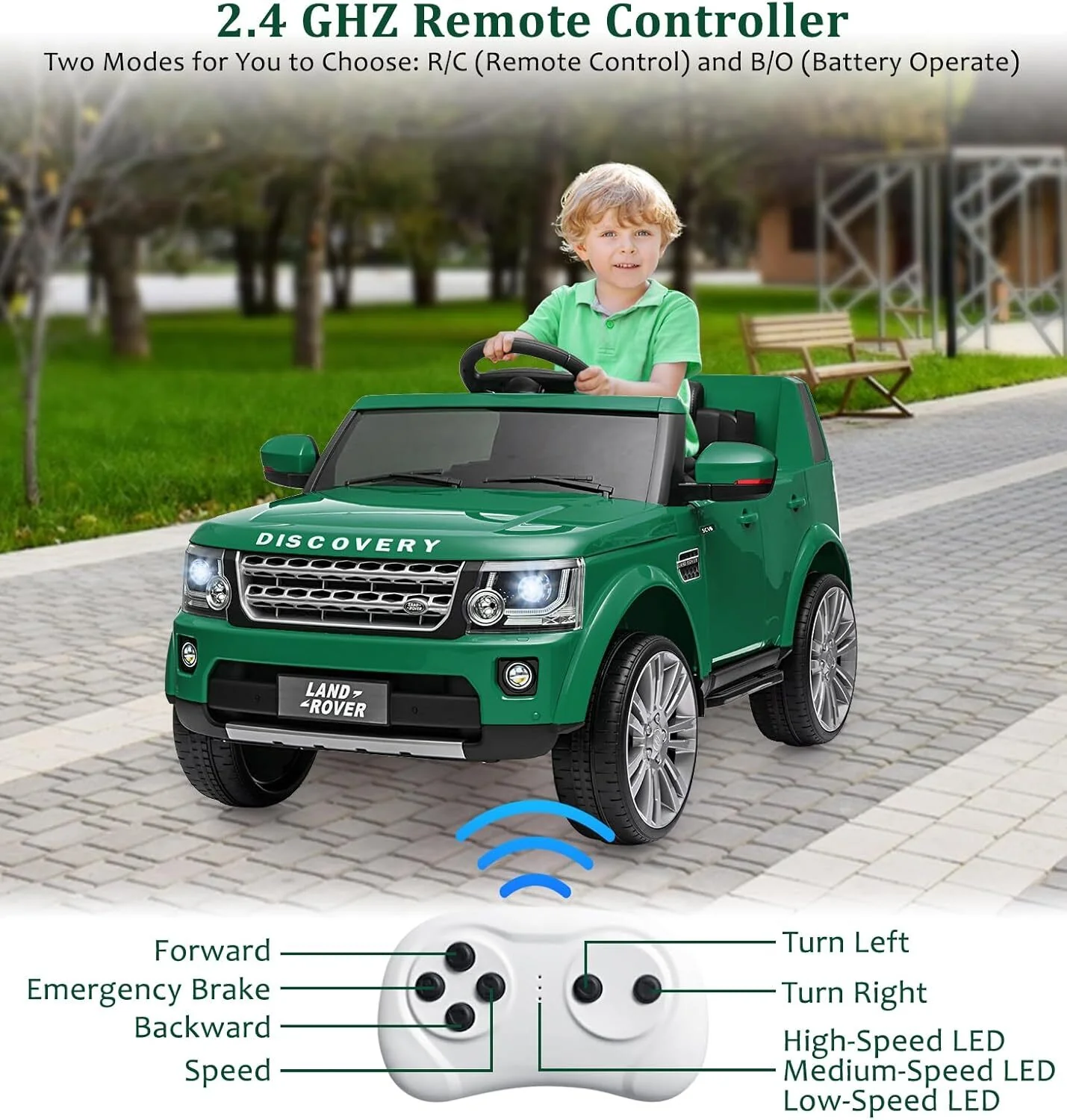 Licensed Land Rover Ride-On Car with Parent Remote Control and Shock Absorbers for Kids Green - Image 6