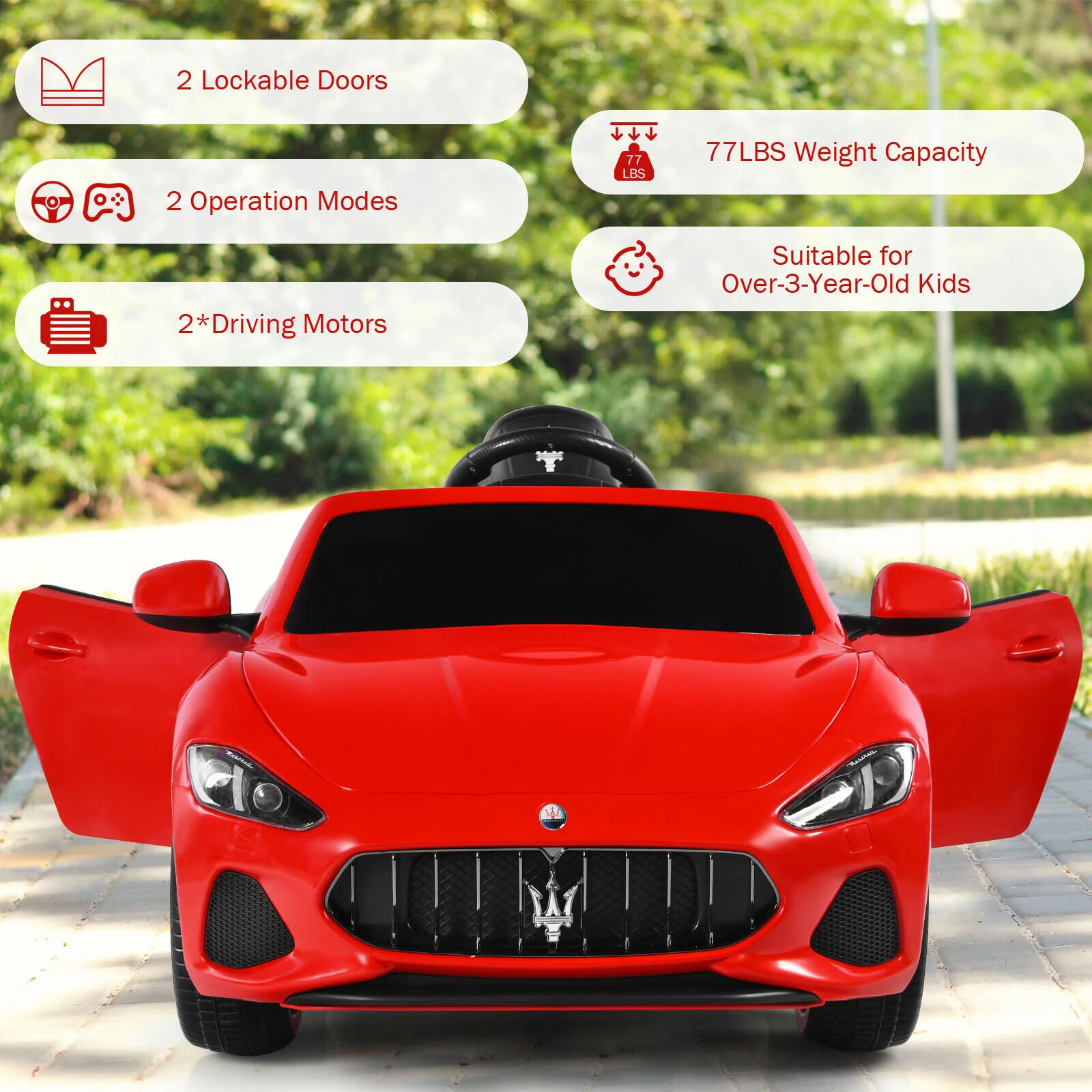 Licensed Maserati GranCabrio 12V Ride-On Car for Kids with Music & Remote Control - Red - Image 5