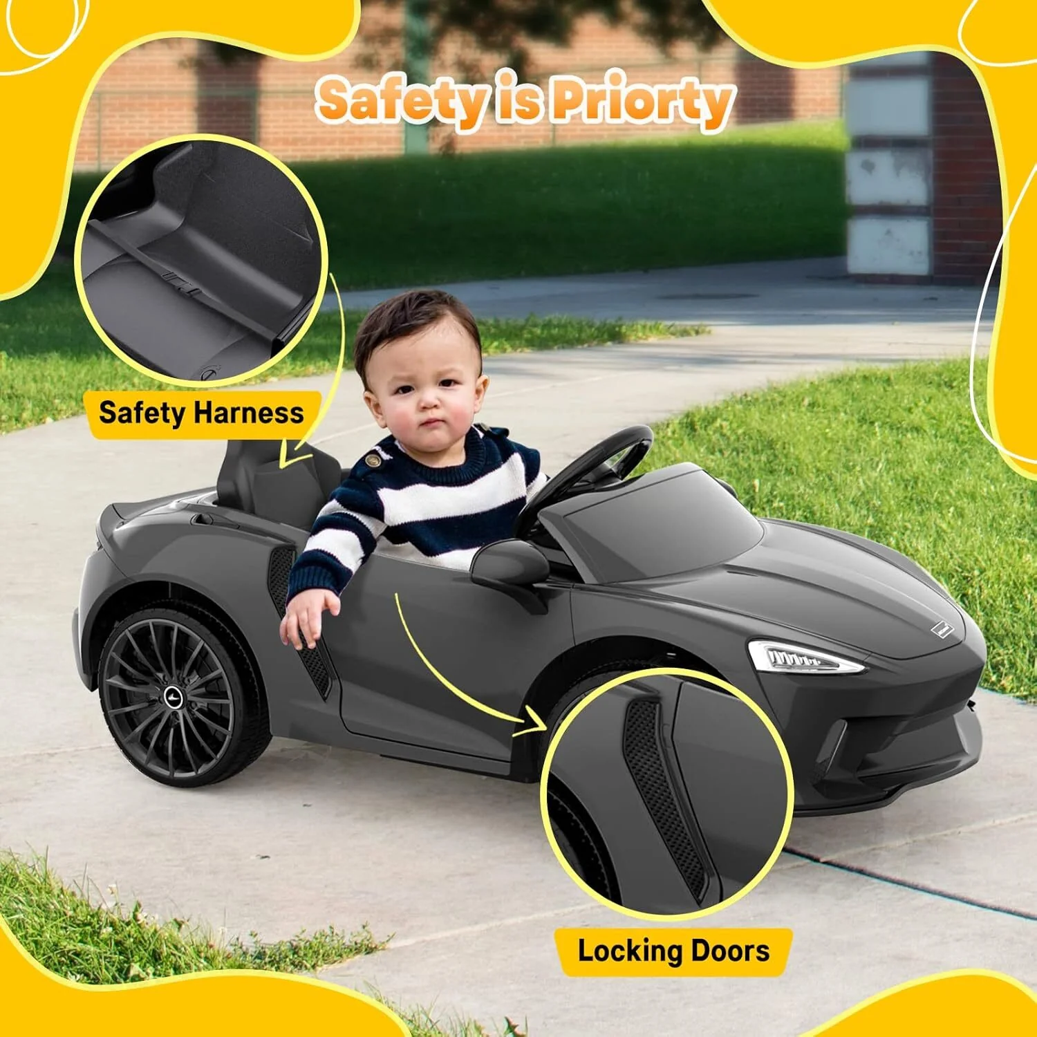 Licensed McLaren Ride-On Car with Hydraulic Doors, Remote Control, and 2 Speeds - Black - Image 2