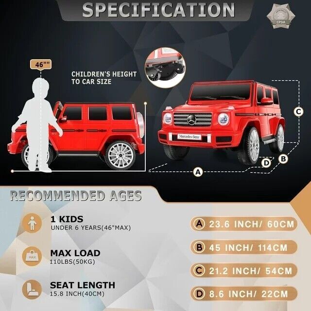 Licensed Mercedes-Benz G500 12V Electric Ride-On Car for Kids with Remote Control - Image 37