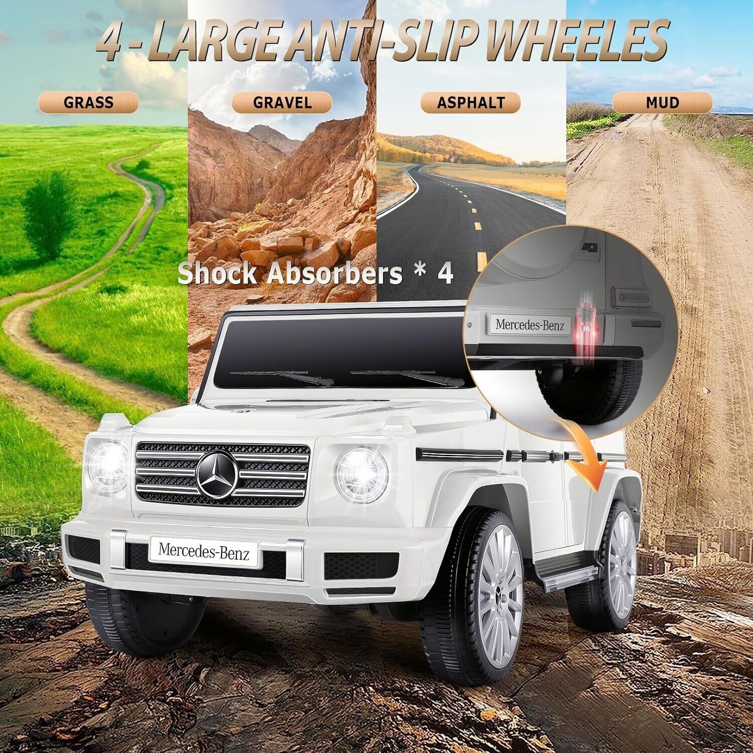 Licensed Mercedes-Benz G500 4WD Battery Powered Ride-On Car for Kids - White - Image 4