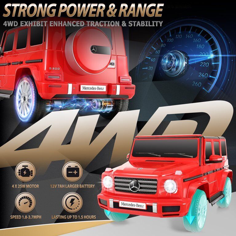 Licensed Mercedes-Benz G500 4WD Kids Ride-On Car with Remote Control and LED Lights - 12V - Image 23