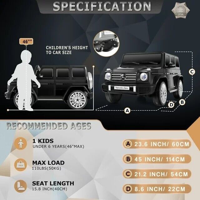 Licensed Mercedes-Benz G500 4WD Kids Ride-On Car with Remote Control - Perfect Gift for Children - Image 24