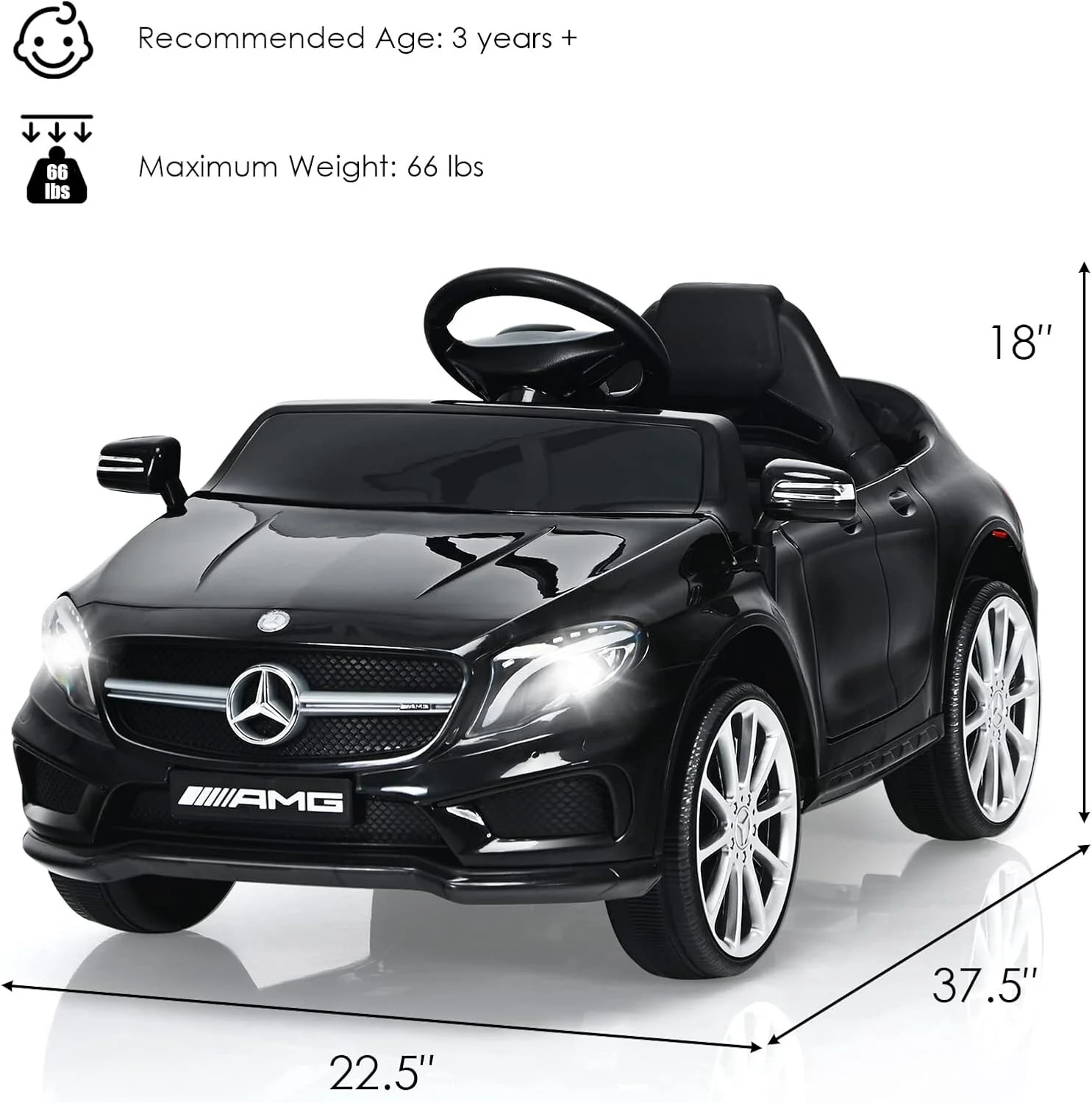 12V Electric Kids Ride-On Car with Remote Control, Black - Image 4