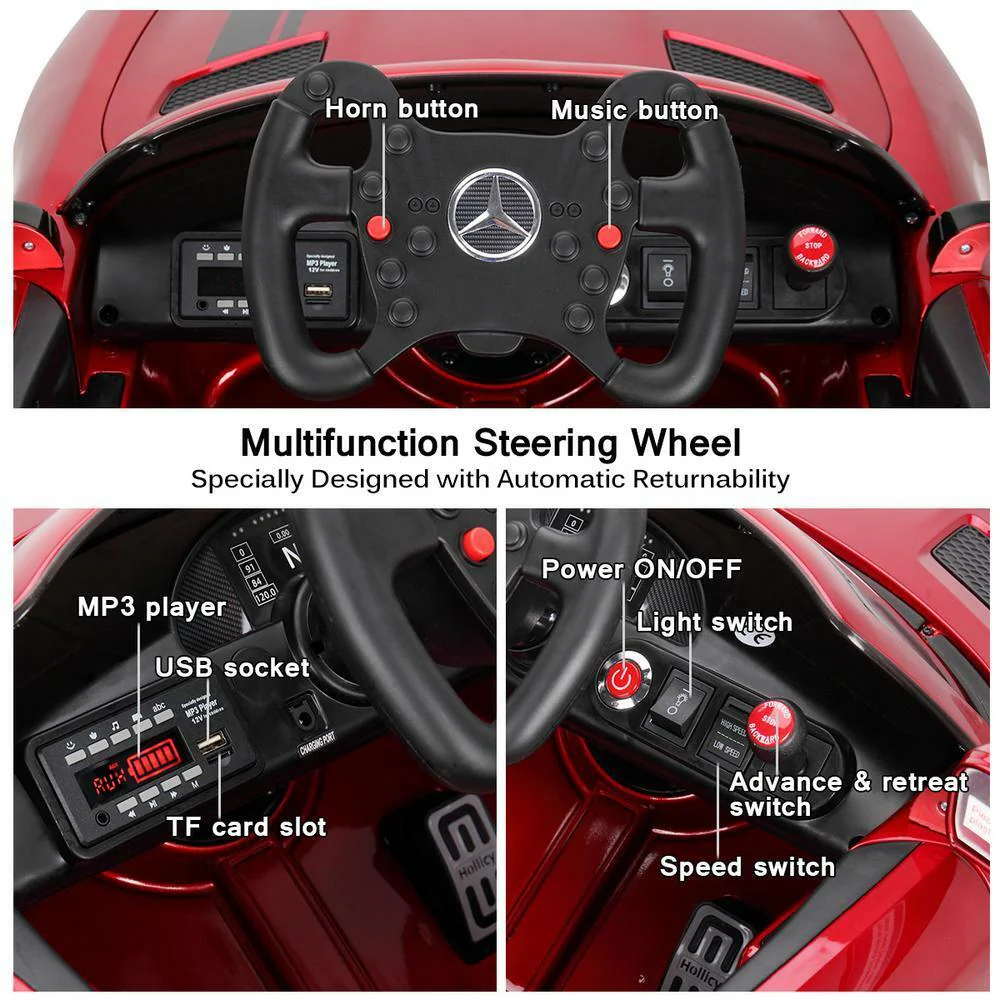 Licensed Mercedes Benz Kids Ride-On Car with Remote Control - Red - Image 3