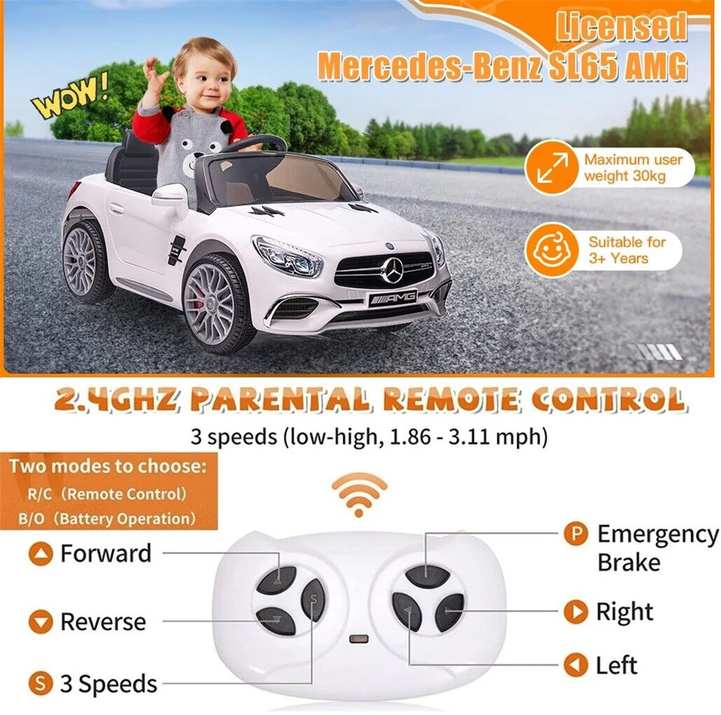 Licensed Mercedes Benz SL65 AMG Electric Ride-On Car for Kids with Remote Control and LED Lights - 12V - Image 2