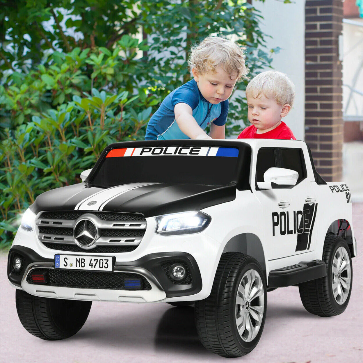 Licensed Mercedes Benz X Class 2-Seater Kids Ride On Police Car with Trunk - 12V RC Toy - Image 3
