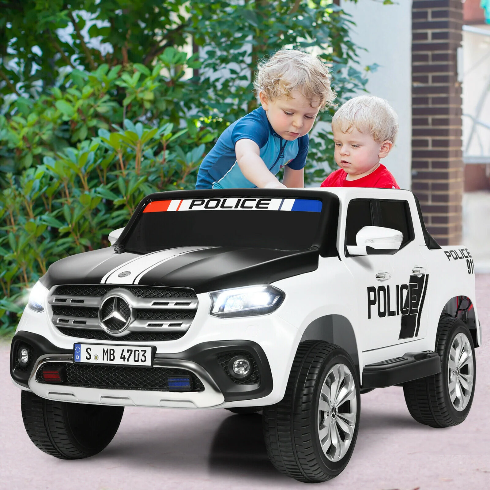 Licensed Mercedes Benz X Class RC 2-Seater Kids Police Car with Trunk - 12V - Image 3