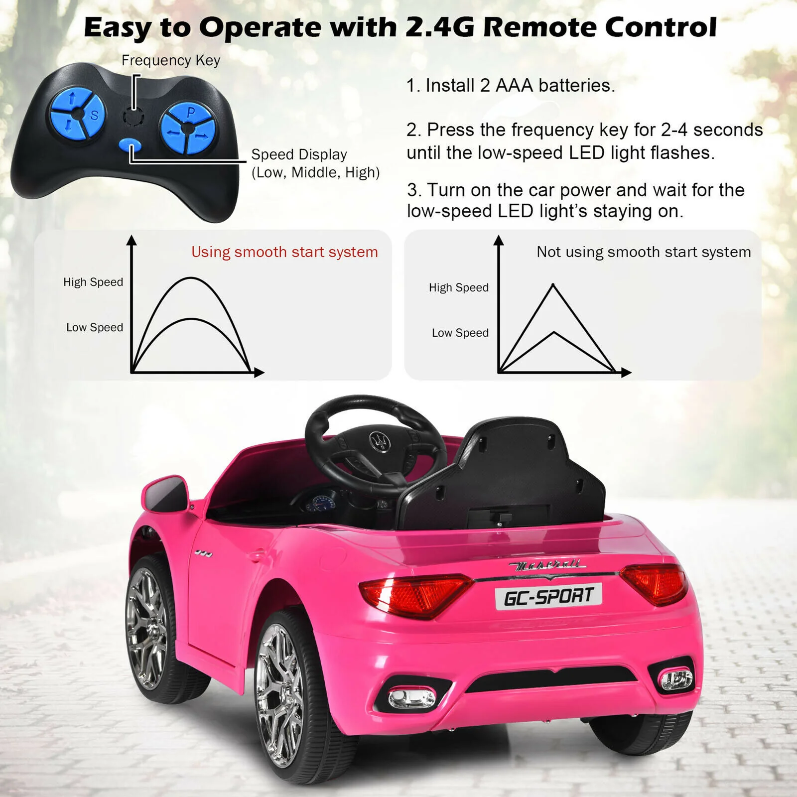 Licensed Pink Maserati GranCabrio 12V Ride On Car with Remote Control and Lights for Kids - Image 6