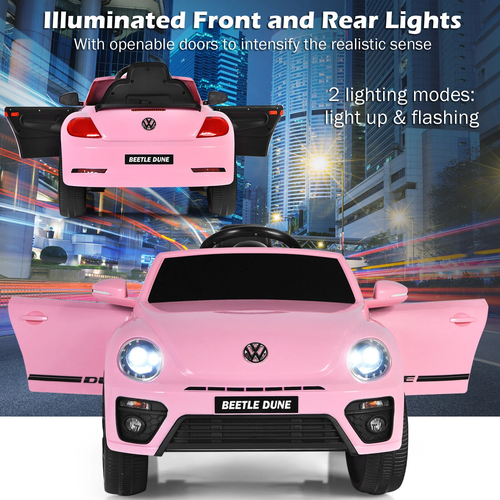 Licensed Pink Volkswagen Beetle Ride-On Car for Kids with Music and Remote Control - 12V - Image 5