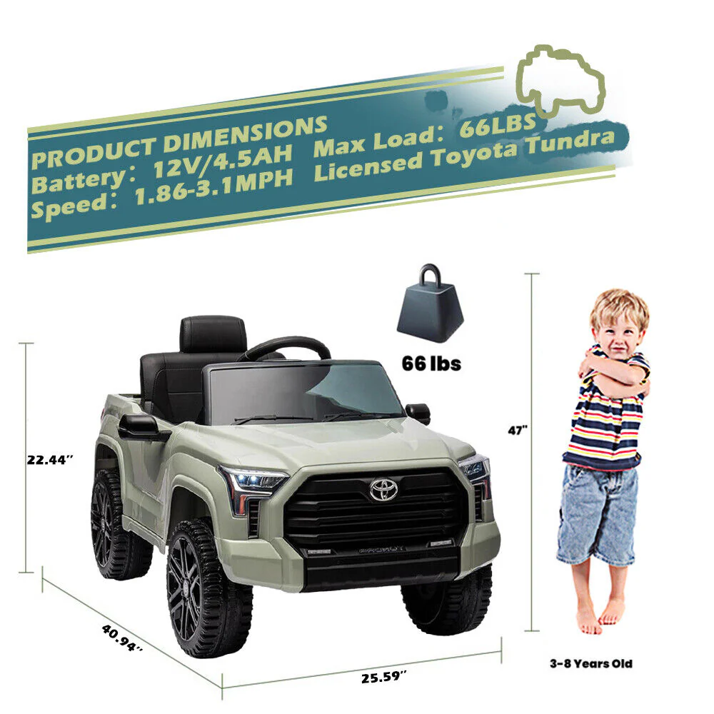 Licensed Toyota Tundra Olive 12V Kids Ride On Pickup Truck with 3 Speeds and Dual Motors - Image 2