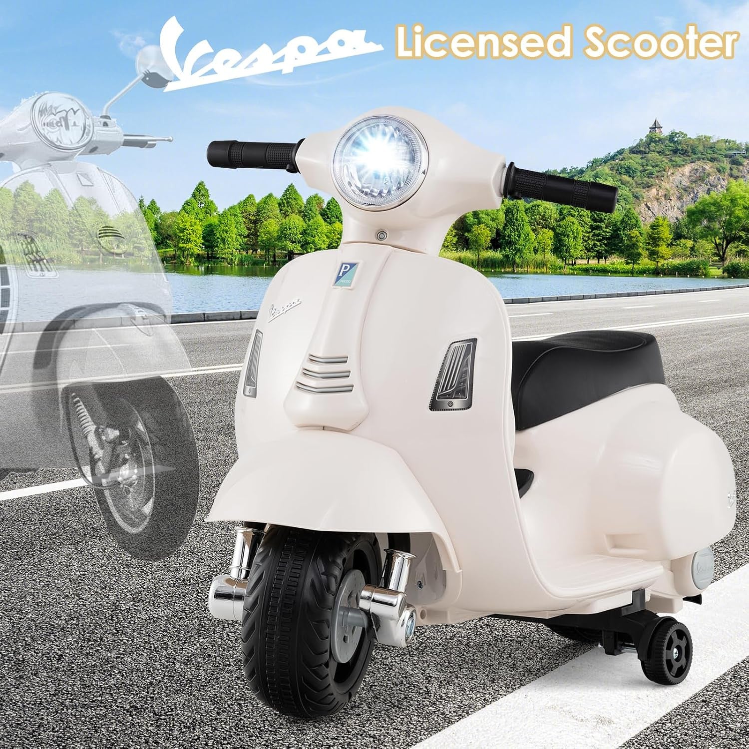 Vespa Scooter Electric Ride-On Motorcycle for Kids, 6V - Image 3