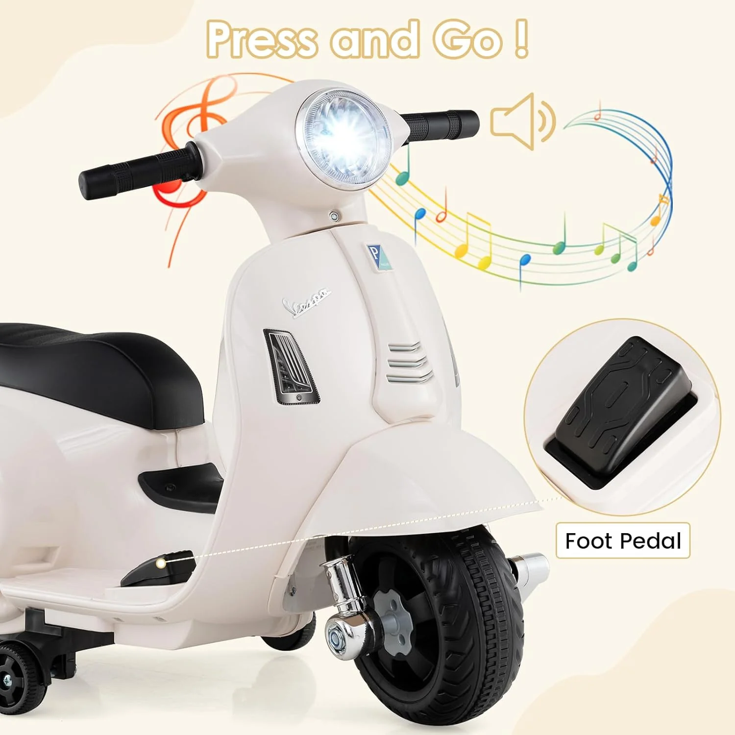 Vespa Scooter Electric Ride-On Motorcycle for Kids, 6V - Image 6