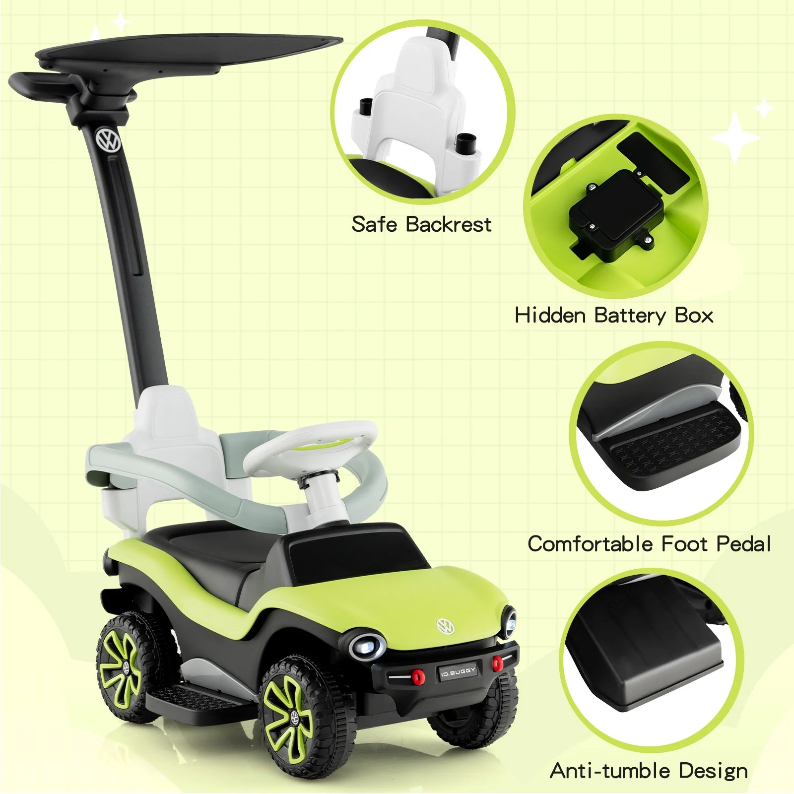 3-in-1 Kids Ride-On Push and Sliding Car with Music and Lights - Image 7