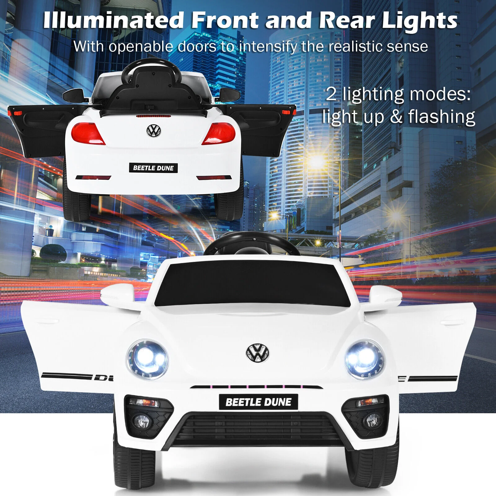 Licensed Volkswagen Beetle 12V Ride On Car for Kids with Remote Control and Music - White - Image 5