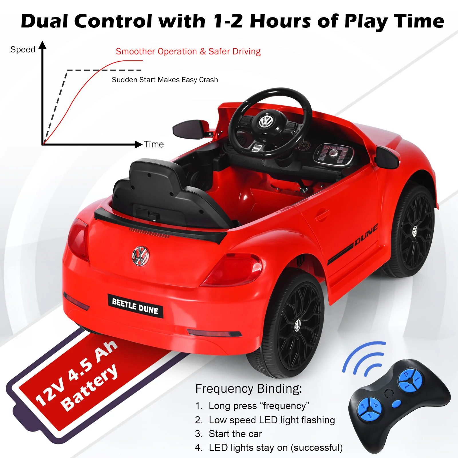 Licensed Volkswagen Beetle 12V Ride On Car with Remote Control and Music for Kids - Image 23