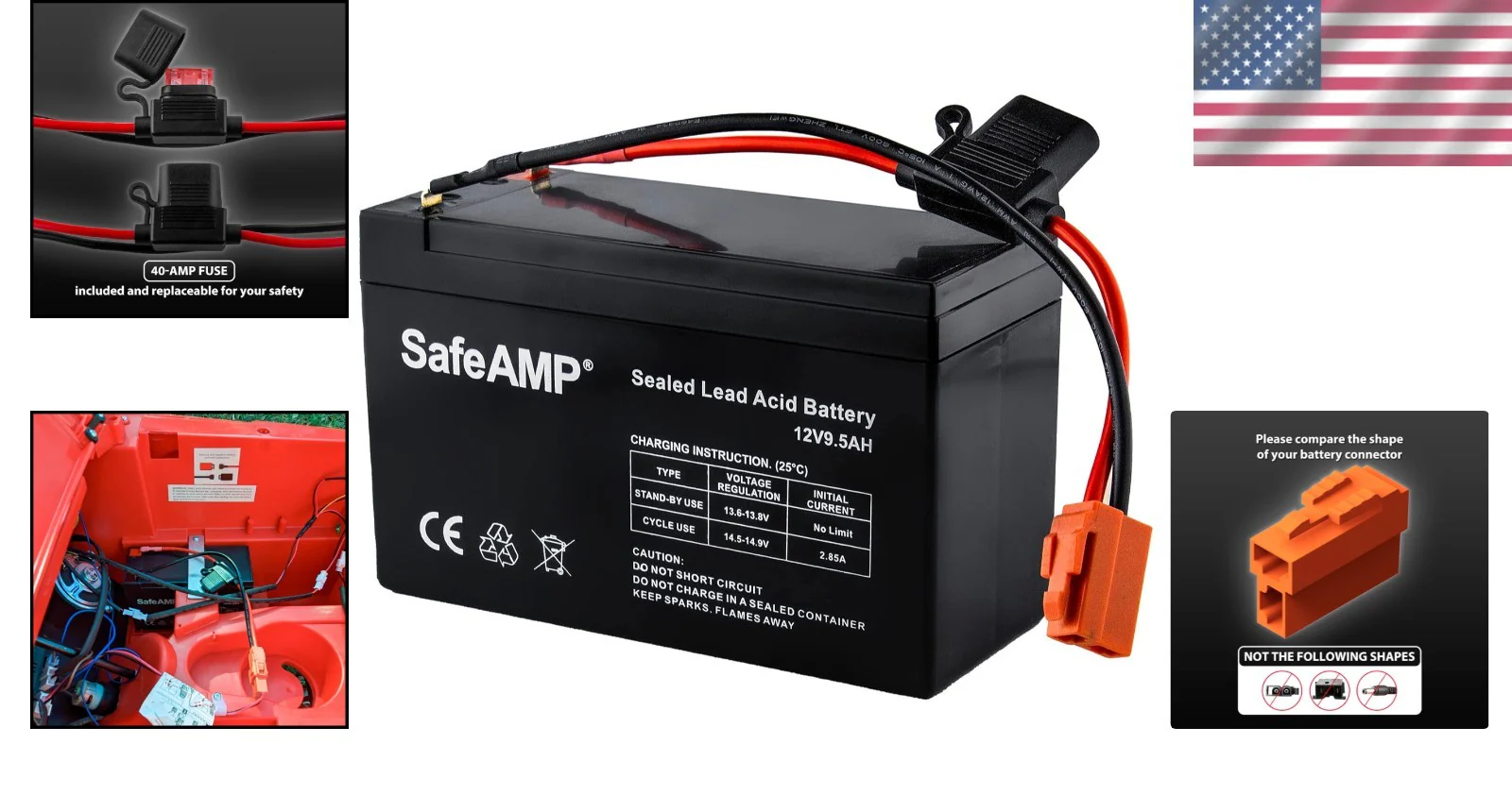Lightweight 12 Volt Replacement Battery with Red Pin Connector for Ride-On Toys - Image 2