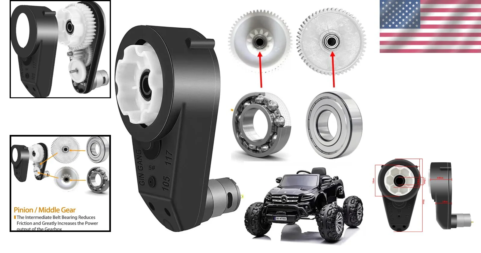 12V Lightweight Gearbox with Cooling Fan for Ride-On Toy Performance - Image 2