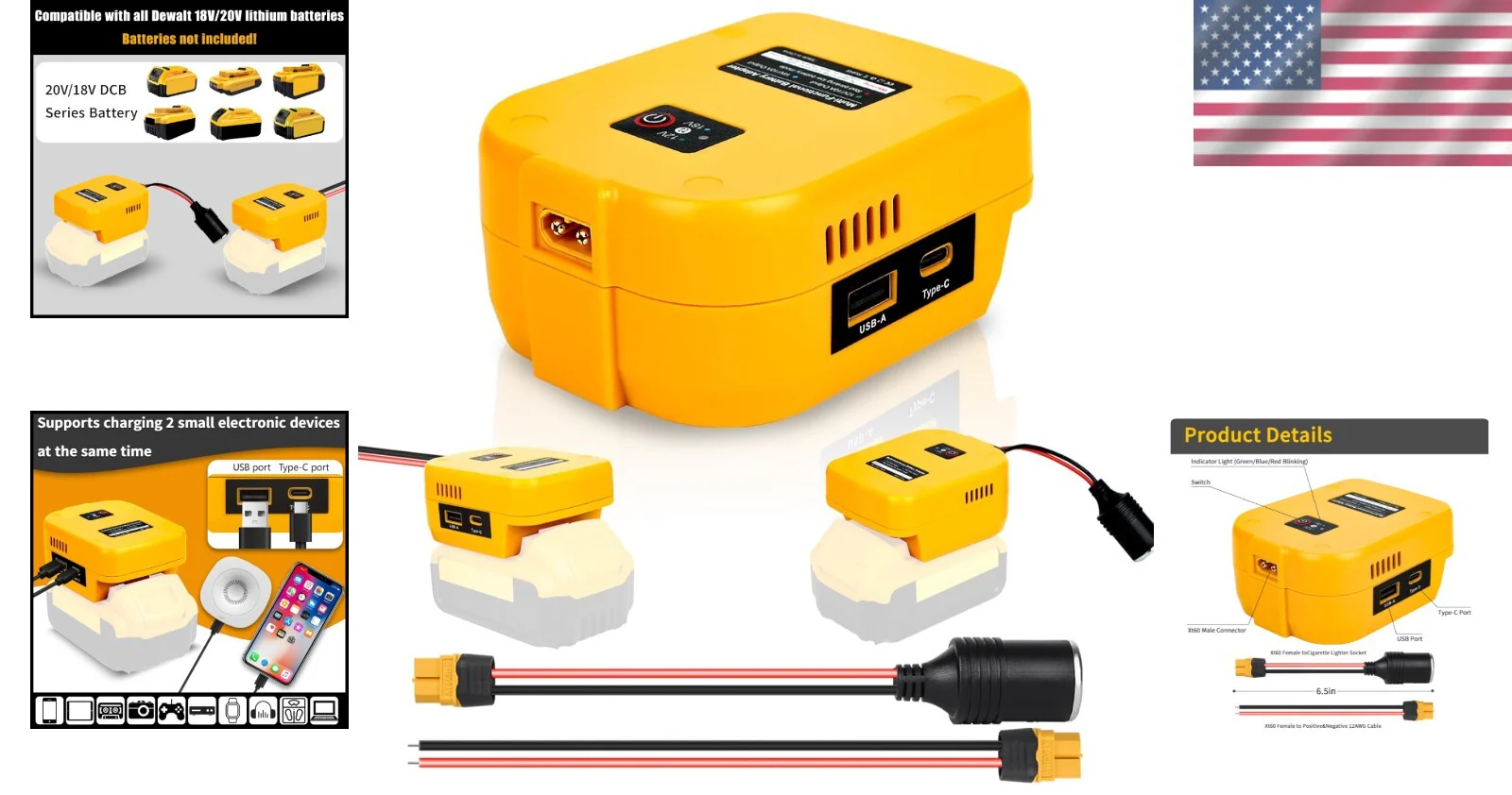 Lightweight 20V to 12V Battery Converter with Cigarette Lighter and XT60 Ports - Image 2