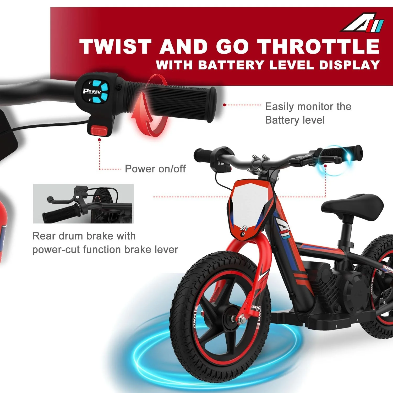 Lightweight Electric Dirt Bike for Kids with 170/340W Motor - Image 2