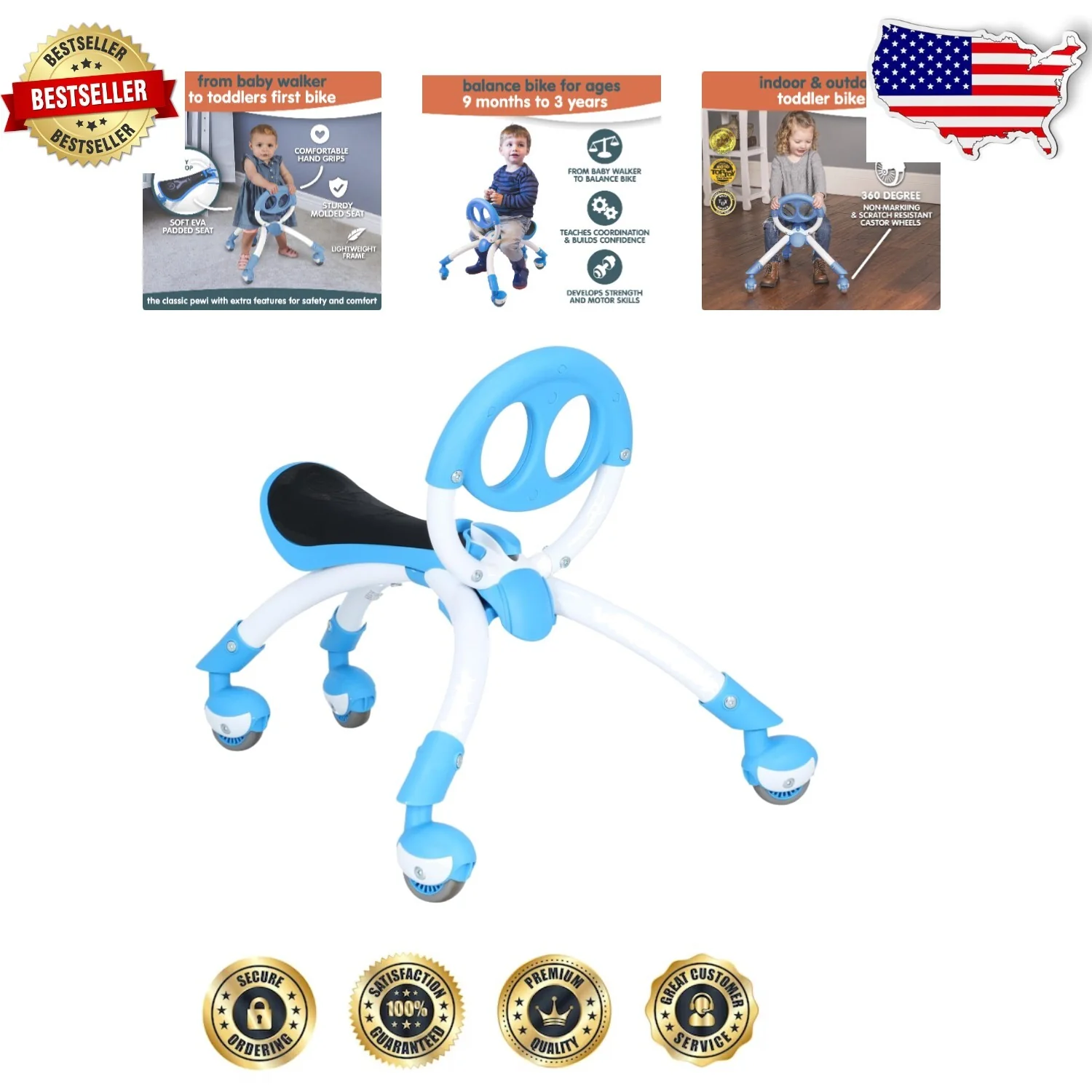 Lightweight Ride-On Toy with Safety Features for Toddlers Ages 9 Months+