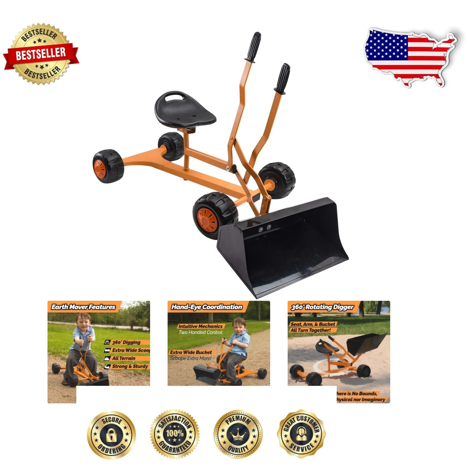 Lightweight Kids Sand Digger with 360° Rotating Seat and Extra Wide Scoop Design