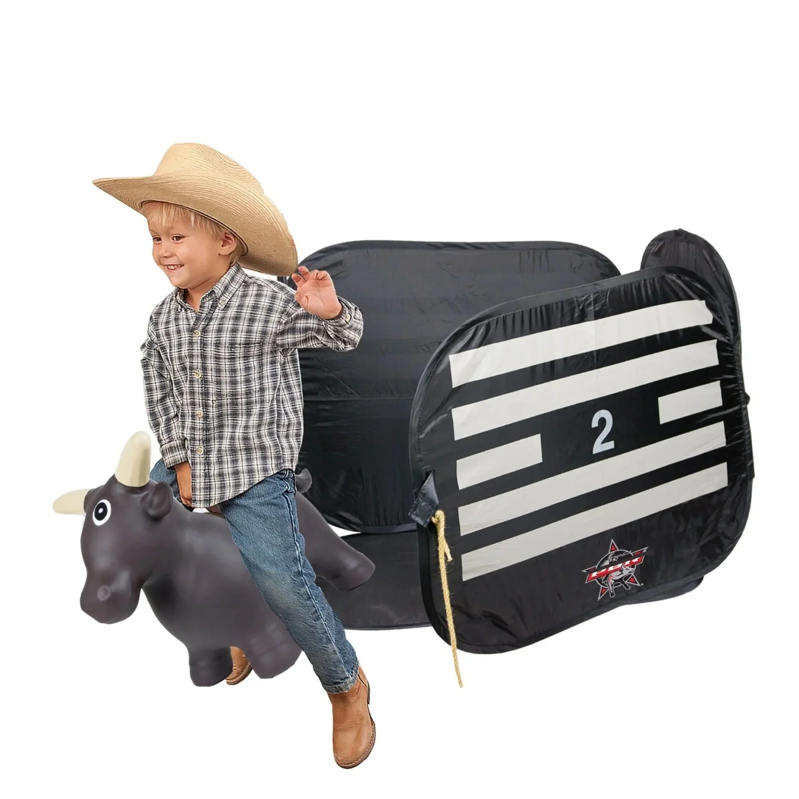 Inflatable Bouncy Ride-On Bull Bucking Chute Toy Set for Kids