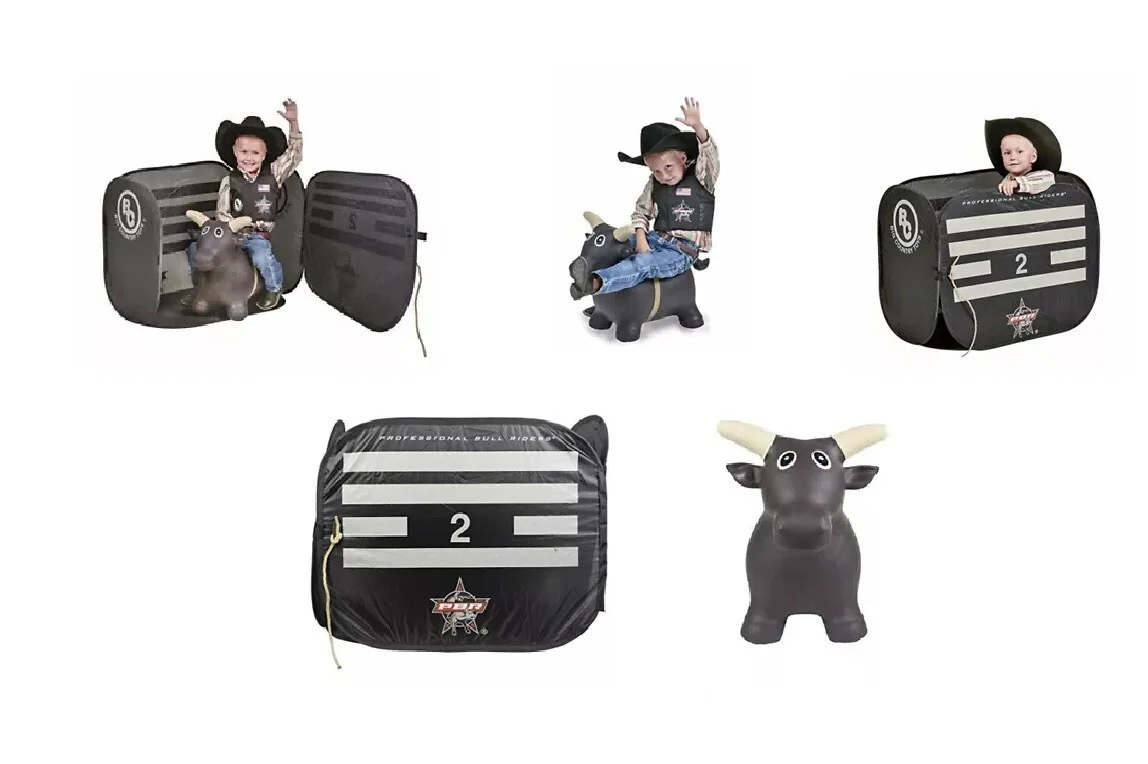 Inflatable Bouncy Ride-On Bull Bucking Chute Toy Set for Kids - Image 3