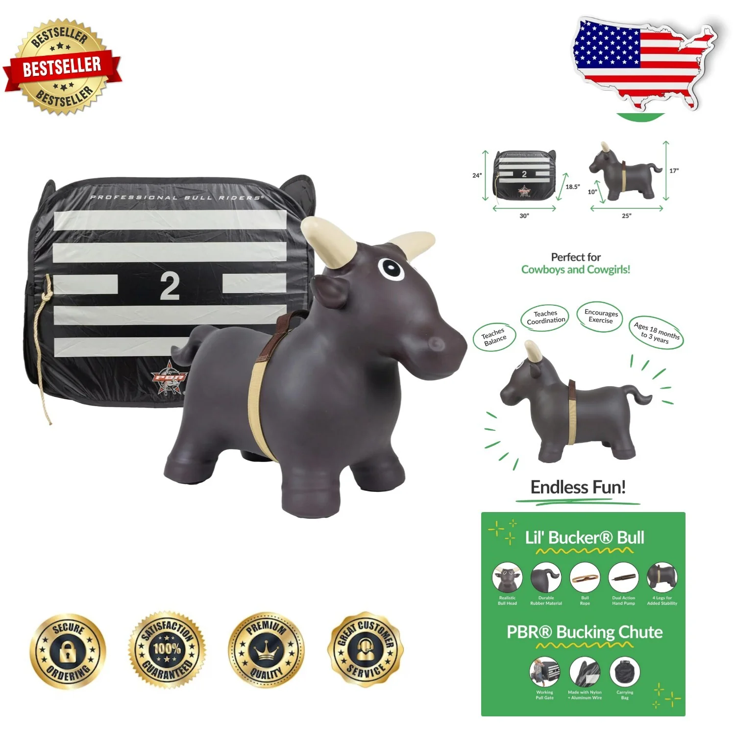 Inflatable Rodeo Bull Ride-On Toy Set for Toddlers and Kids - Image 12