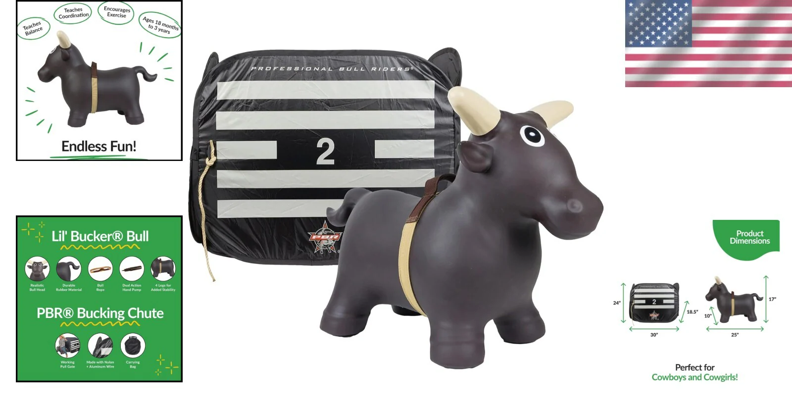Inflatable Toddler Bull Rider with Safety Chute Toy Set - Image 2