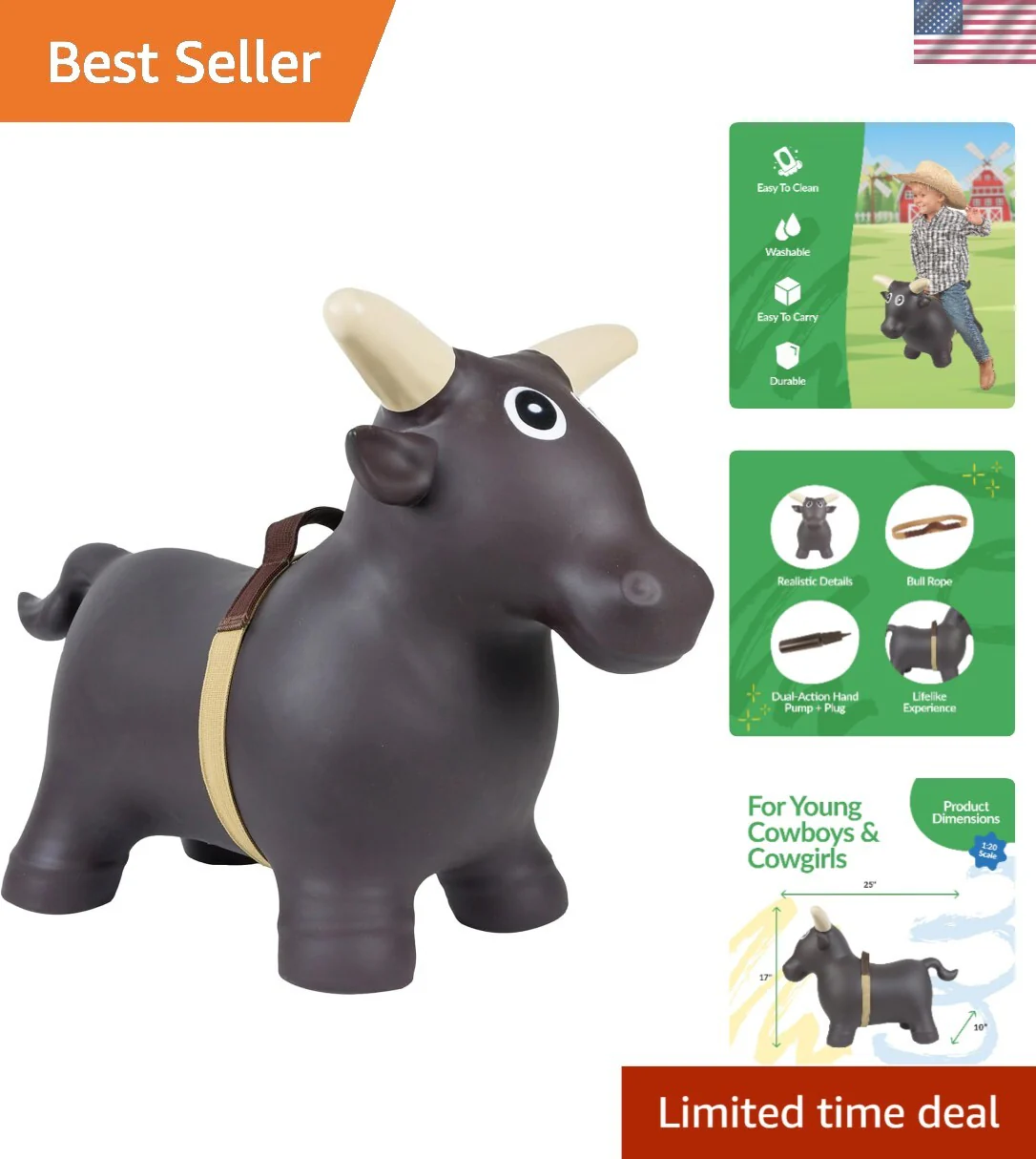Inflatable Rodeo Bull Ride-On Toy for Toddlers and Kids - Image 8