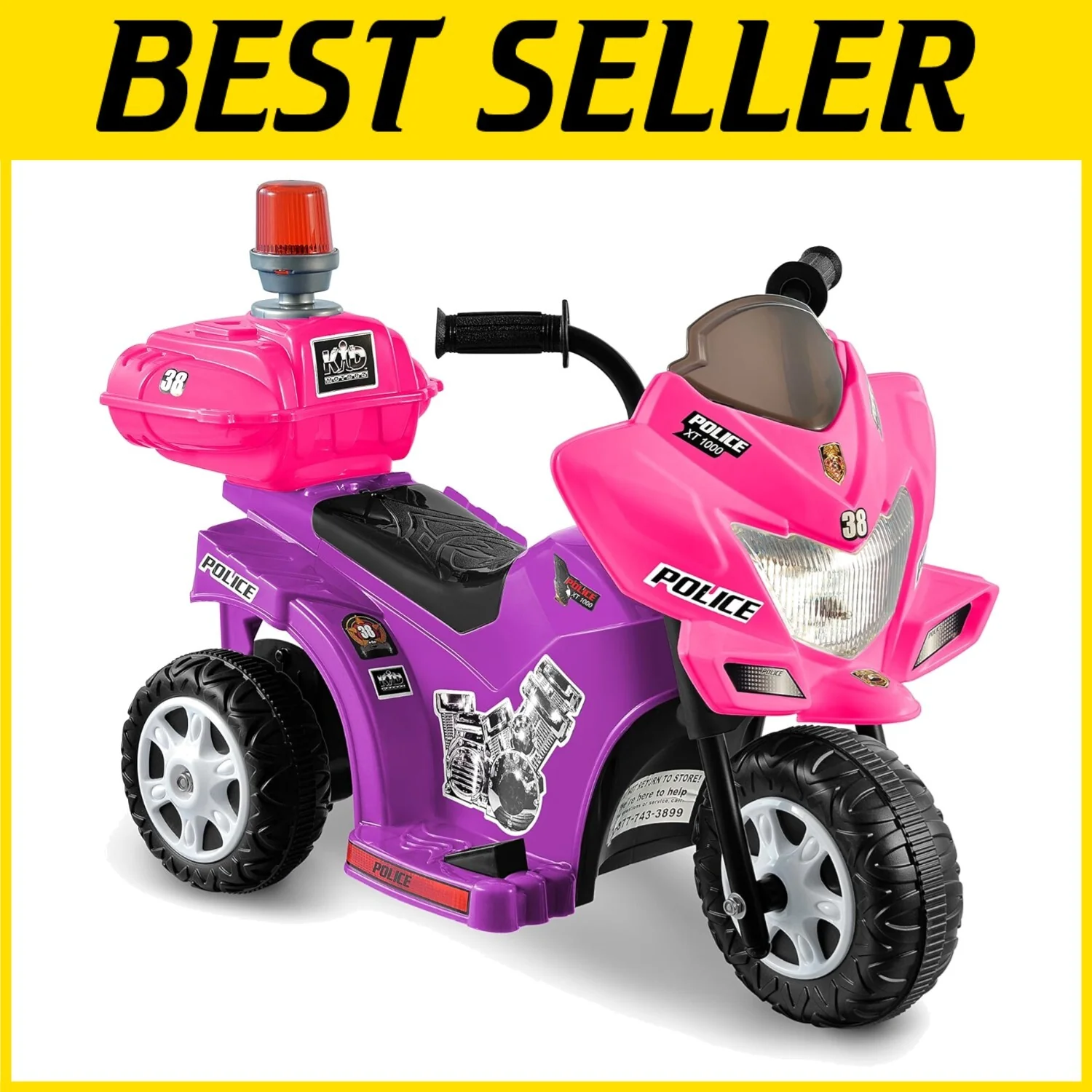 6V Rechargeable Purple and Pink Police Ride-On Toy for Toddlers