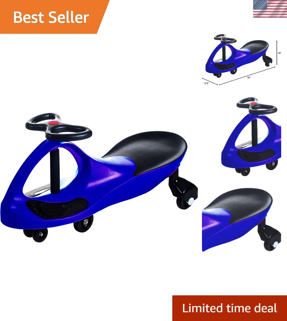 Little Rider Blue Wiggle Car - Manual Operation for Motor Skill Development, No Gears or Batteries Needed