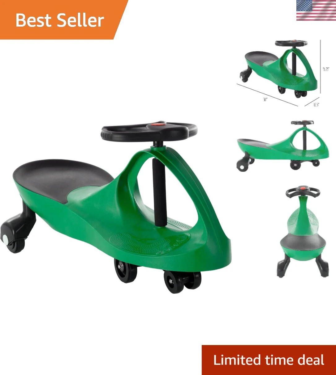 Green Wiggle Ride-On Car for Kids - Safe and Durable Indoor Outdoor Toy