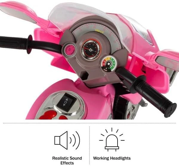 Pink 3-Wheel Kids Electric Motorcycle with Headlights and Reverse Function - Image 3