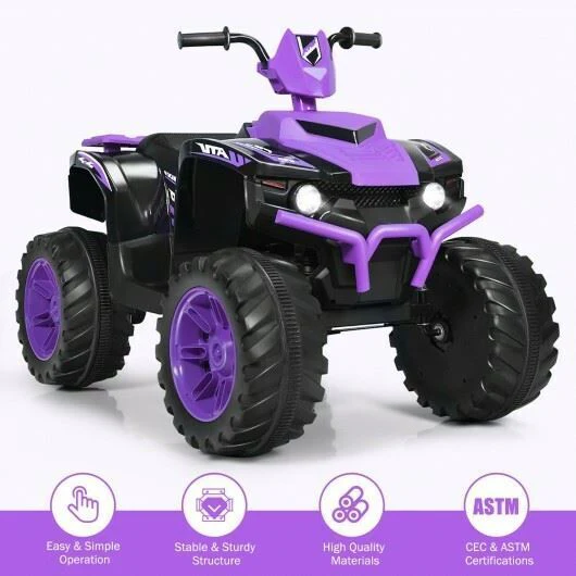 Long-Lasting 12V Kids Electric ATV Quad Ride On Car with LED Light-Purple - Image 3