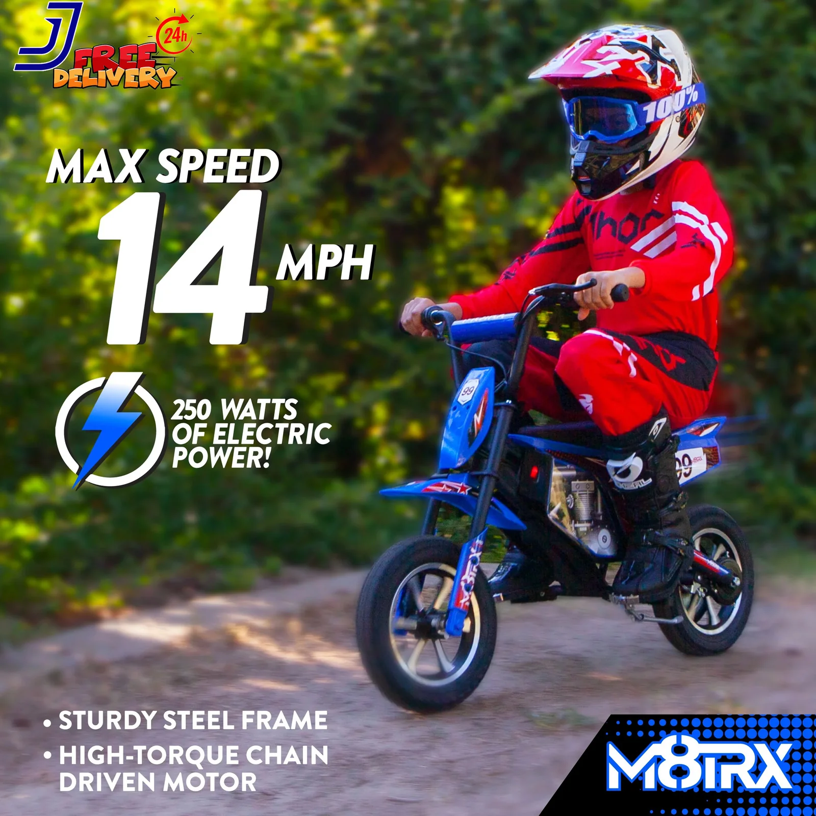24V Blue Electric Dirt Bike Ride-On Toy Motorcycle for Kids and Teens - Image 2