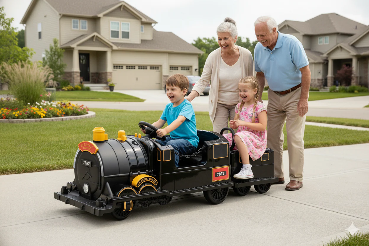 Kids Ride-On Train for Backyard Fun – Battery Powered w/Magic Cars® Remote Control, Real Steam Stack, MP3 & Working Caboose (Ages 1–10) - Image 3