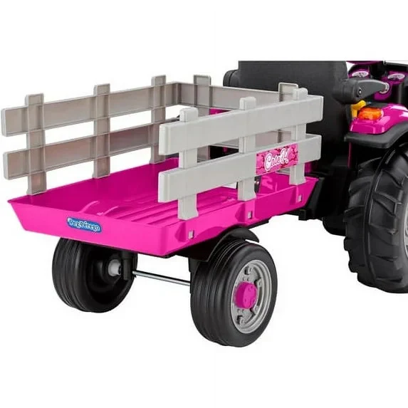 12V Battery-Powered Pink Ride-On Tractor with Trailer for Ages 3 and Up - Image 3
