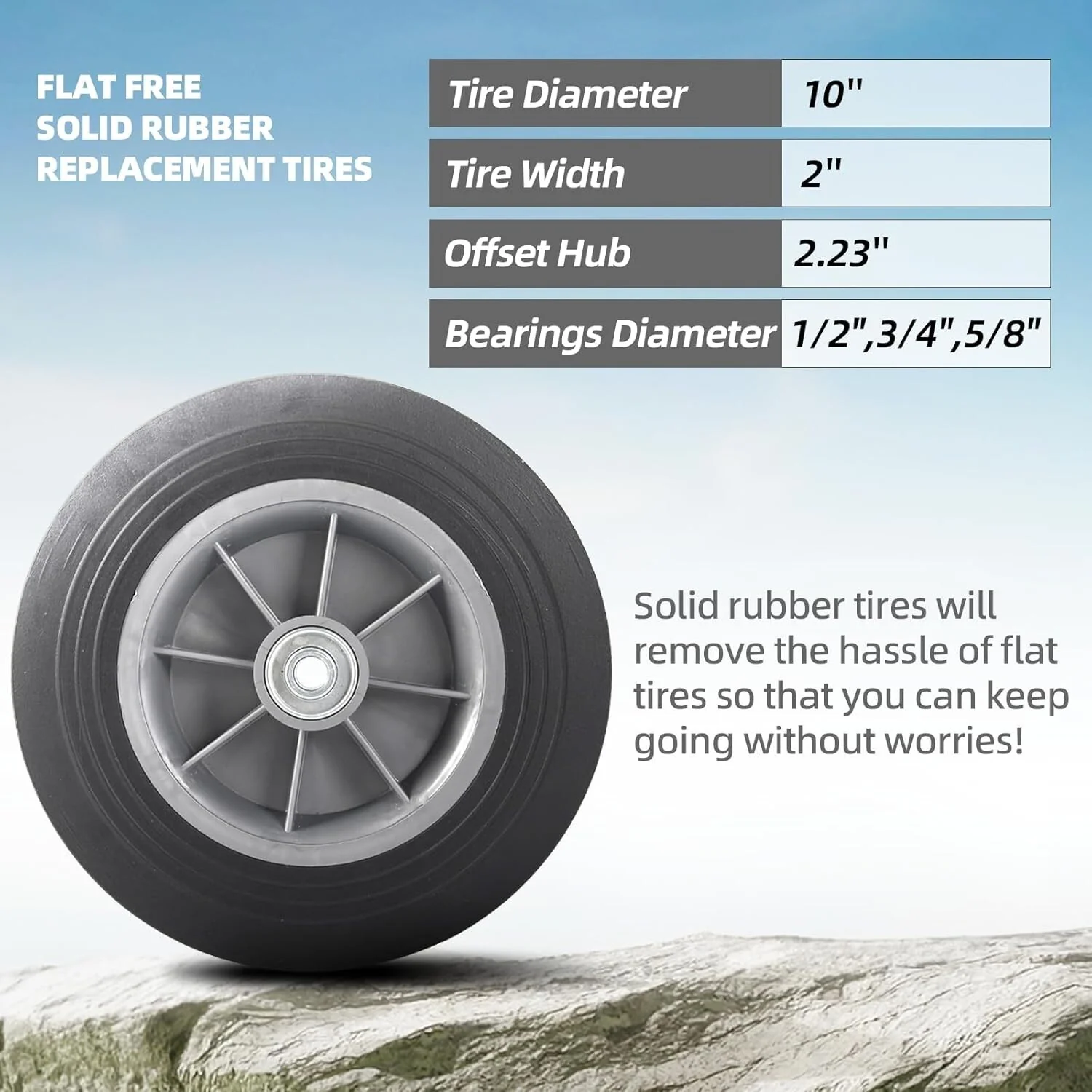 10-Inch Maintenance-Free Solid Rubber Flat-Free Tires 2-Pack for All Applications - Image 4